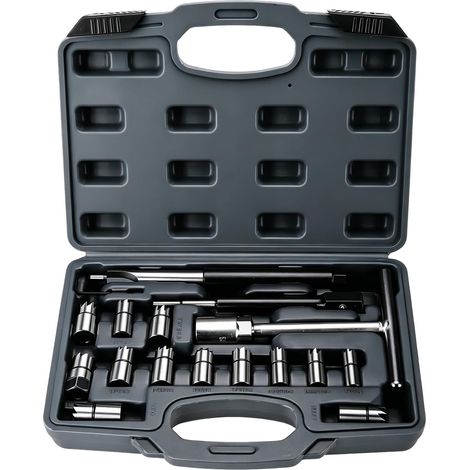 Set of 17 injector seat cutters, 14-21.5 mm - Professional diesel injector seat cutting kit - Cleaning and cutting tool for VW Audi BMW (Black) (1/5)