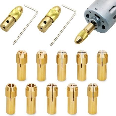 14 Pièces Petite Perceuse Électrique Bit Collet, Mini Pinces de Serrage en Laiton, Laiton Perceuse Mandrin, Précision 0.5-3.2mm Convient Outils Rotatifs Électrique Meulage Perceuse
