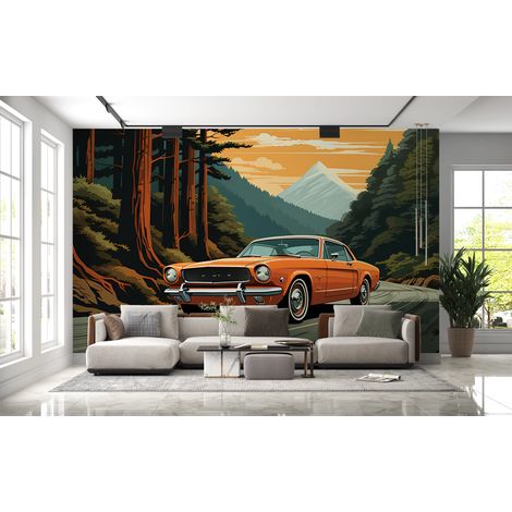 Papier peint voitures - voiture de sport sur route forestière - 150 x 250 cm (1/2)