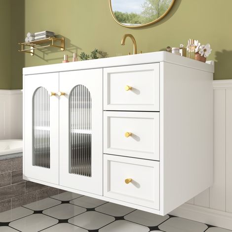 Waschtischunterschrank mit Keramikwaschbecken 80 cm MDF OKMYHOME (1/5)