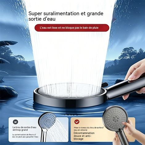 Douchette haute pression surpressée pour salle de bain, pommeau de douche à effet pluie pour chauffe eau et robinet, embout de douche puissant universel pour maison (1/3)
