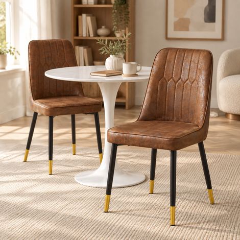 Sedie da pranzo set da 2, tessuto tecnico marrone e gambe in metallo nero DESVIAE (1/5)