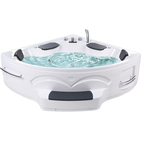 Beliani Corner Hot Tub with LED White ABS (Durable Synthetic Material) Triangular, Gloss, 150 x 211 x 60 cm, Holds up to 400 kg CUYABENO