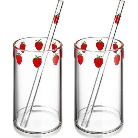 Set mit 2 praktischen Trinkbechern mit Strohhalm für Zuhause, transparente und kompakte Trinkflaschen mit Strohhalm für den Innenbereich – 11,00 x 6,50 x 6,50 cm (1/4)