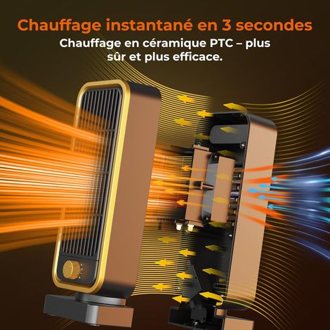 Riscaldatore ausiliario a basso consumo energetico - 900 W PTC in ceramica silenzioso, 3 livelli di potenza, protezione da surriscaldamento e ribaltamento, riscaldatore elettrico per camera da letto/s (1/4)