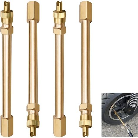 Extensión de válvula de 4 piezas, 10 cm, latón, rosca Schrader doble, para coche, moto, bicicleta, scooter. (1/5)