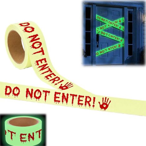 Ruban de signalisation - Ruban de signalisation d'Halloween - Ruban décoratif pour maison hantée - 5 cm x 5 m - Phosphorescent - Impression « Défense d'entrer » - Décoration pour maison hantée, porte, (1/5)