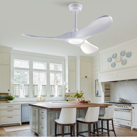 Ventilador de techo con luz LED 107 cm, 6 velocidades, reversible, blanco, OKMYHOME (1/5)