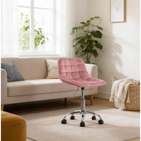 Chaise de bureau 43x50x60-67.5 cm rose en velours et métal, pivotante 360° avec hauteur réglable (1/5)