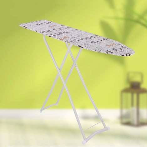 Table à repasser blanche pliante avec repose-fer 107 cm, pieds métalliques, grande planche à repasser accessoire pour vêtements maison (1/5)