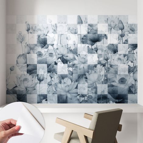 Papier peint adhésif décoratif pour chambre et salon Design moderne à poser facilement Fleurs de lotus 104x70 cm (1/5)
