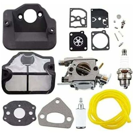 Carburateur avec Filtre à Air, Bougie d'Allumage et Kit de Réparation de Membrane pour Tronçonneuses Husqvarna 36, 41, 136, 137, 141, 142, 137E, 142E, Remplace le Modèle Zama C1Q-W29E. (1/5)
