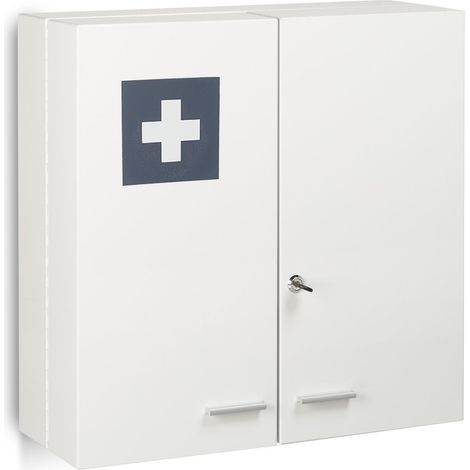 Armoire à pharmacie verrouillable à fixer design contemporain pour salle de bain 53 x 53 x 21,5 cm en acier blanc (1/5)