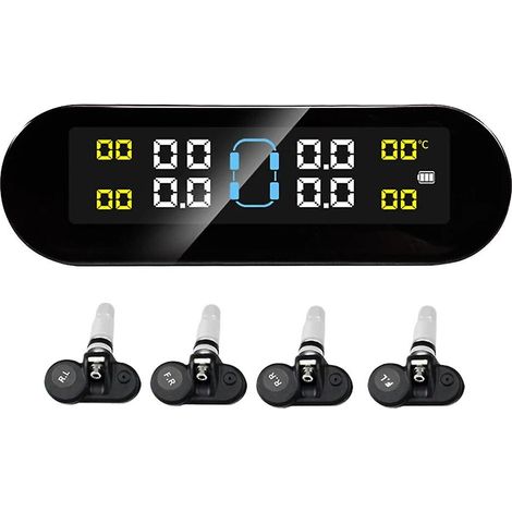 Système de surveillance de la pression des pneus TPMS (4 roues) avec alimentation solaire et charge USB, écran LCD, alarme de sécurité automobile (interne). (1/5)