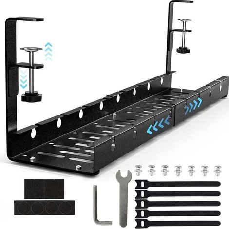 Passe-câble rétractable noir 30,5cm à 55cm – Installation sans perçage – Acier au carbone résistant – Organisateur de câbles pour bureau