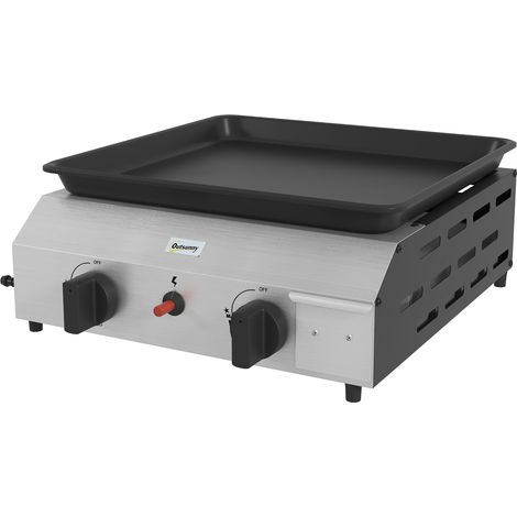 Gasgrillplatte, emaillierter Edelstahl, 2 Brenner, 4,8 kW, antihaftbeschichtet, 40 x 34 cm, tragbar