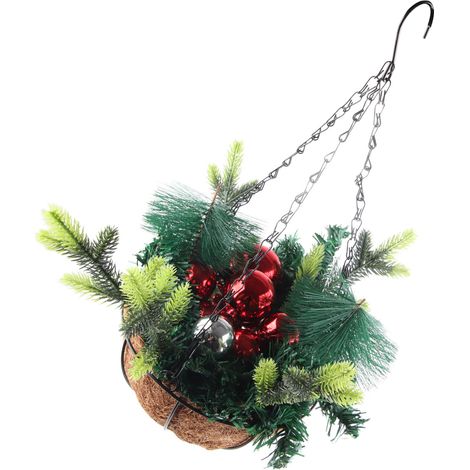 Panier de Noël Suspendu Artificiel Décoré de Pommes de Pin et Guirlandes Lumineuses pour Fêtes (1/5)