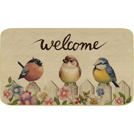 Oiseaux et Fleurs Tapis de Porte Décoratifs, Paillasson Le Chat Mignon Antidérapant Tapis de Sol pour Extérieur et Intérieur Entrer Terrasse Chambres de Stationnement 43 x 75 cm (1/5)