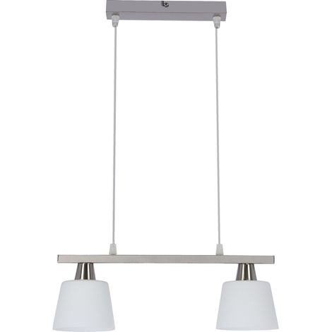 Suspension moderne nickel mat 2xE14 verre blanc Candellux