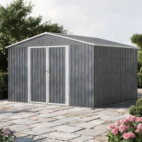 Abri de jardin métal à double pente 300 x 252 x 191 cm gris (1/5)