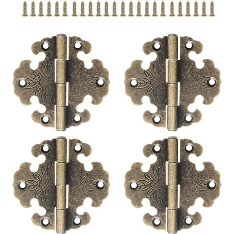 Charnières anciennes, lot de 4 - Charnières décoratives - Charnières en bronze vintage, idéales pour décorer les armoires, les portes en bois et les étagères. (1/5)