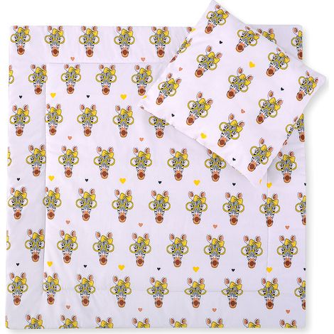 Ropa de cama para cochecito con relleno, edredón y almohada - Cebras amarillas