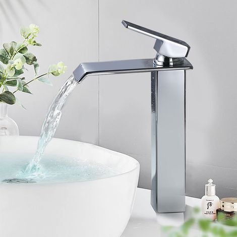 Crediri Badezimmerarmatur, Wasserfallarmatur, Hoher Waschtischarmatur, Messing-Waschbeckenarmatur, Einhebel-Badmischbatterie, Chrom