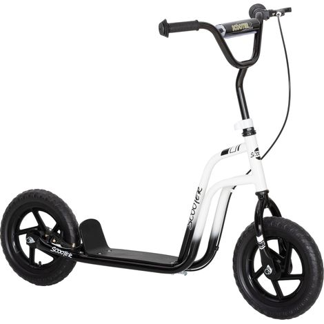 Trottinette pour enfants de 5 à 12 ans avec frein. Béquille et guidon réglable. 129 x 52 x 80-88 cm. Noir et blanc. (1/5)