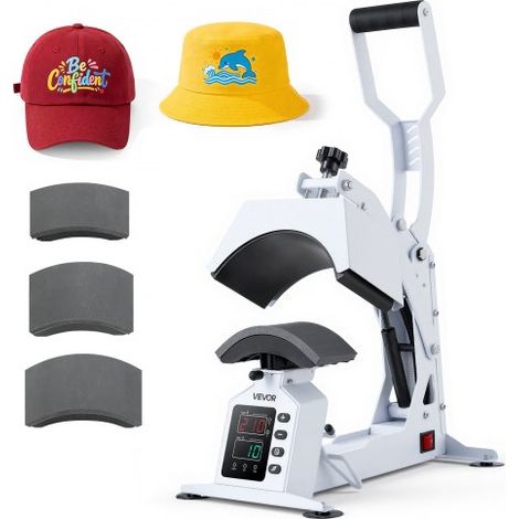 Máquina de Prensado Térmico para Gorras de 580 W, Prensa Térmica para Gorras con 4 Placas Intercambiablesa, Control Preciso de Temperatura y Tiempo, para Proyectos de Sublimación, Blanco (1/5)