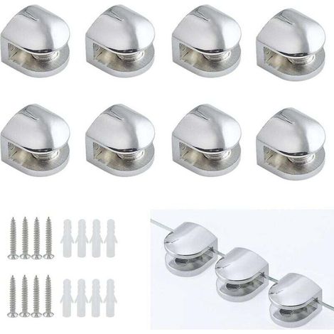 Set di 8 morsetti per vetro, morsetti regolabili in lega di zinco, supporto per ripiani con spessore da 5 a 8 mm, colore argento. (1/4)