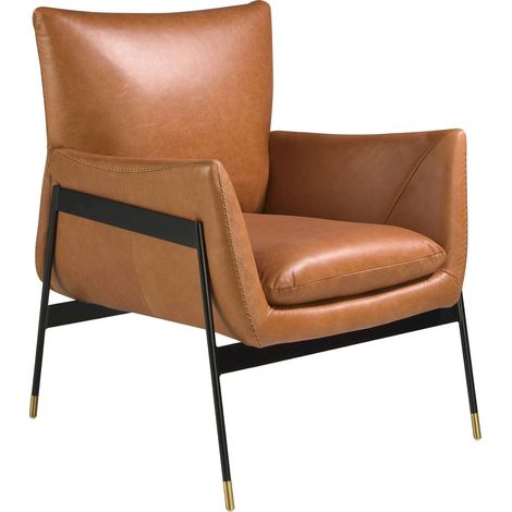 Fauteuil en cuir marron et pieds dorés Angel Cerda - Cuir marron avec finitions dorées (1/5)