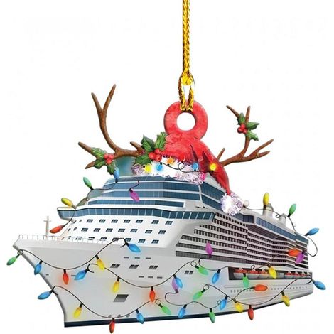 Sapin de Noël en bois - Camion, Bateau à vapeur, Pelleteuse, Camion de pompier, Jeep - Pendentifs suspendus pour fête familiale, Cadeau de Noël (1/5)