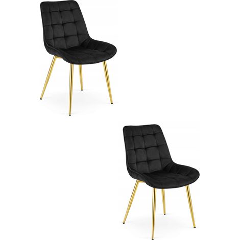Chaise - leobert - bera - velours noirpieds dores - 54 x 60 x 88 cm - lot de 2 211770236