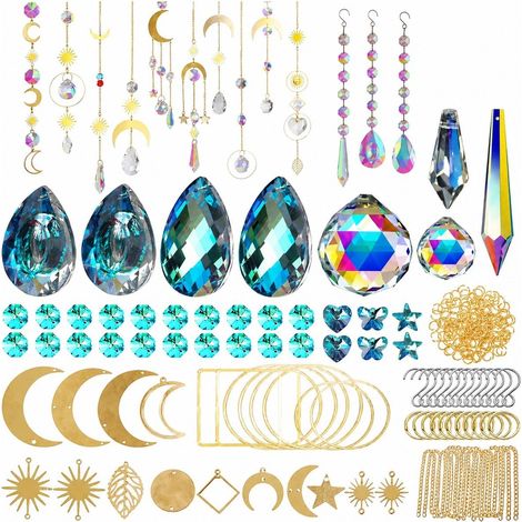 Kit attrape-soleil en cristal, 370 perles prismatiques, pièces pour lustre suspendu à monter soi-même, pendentifs arc-en-ciel (1/5)