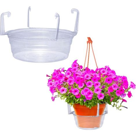 Lot de 2 soucoupes récupératrices d'eau transparentes pour plantes suspendues - Idéales pour les paniers suspendus d'intérieur et d'extérieur. (1/2)
