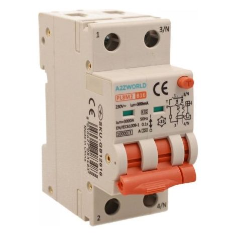 RCBO Interruttore Magnetotermico Differenziale Con Doppia Leva Tipo A Curva B 2P 2M 6000A 300mA, Diagnostica Visiva, B16A  AC 230V IP20 IEC61009-1 PL8M2