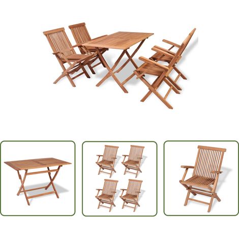 Mobilier à dîner de jardin 5 pièces bois de teck massif (1/5)
