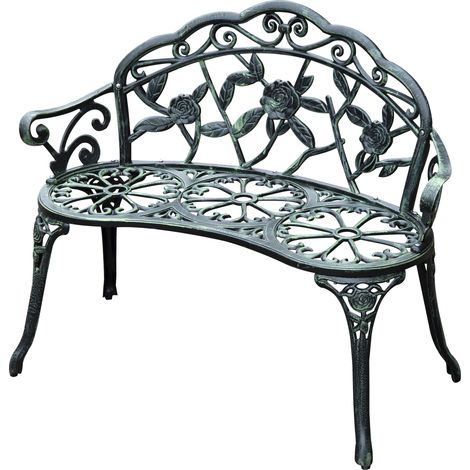Outsunny – Banc de jardin 2 places en fonte d'aluminium – Anticorrosion – Dimensions 100x54x78cm – Noir – Style néo-rétro avec motif rose