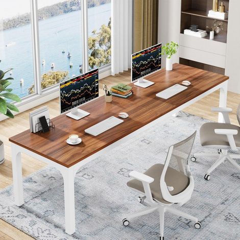 Doppelschreibtisch 200cm Nussbaum, Computertisch für 2 Personen, Home Office Tisch (1/5)