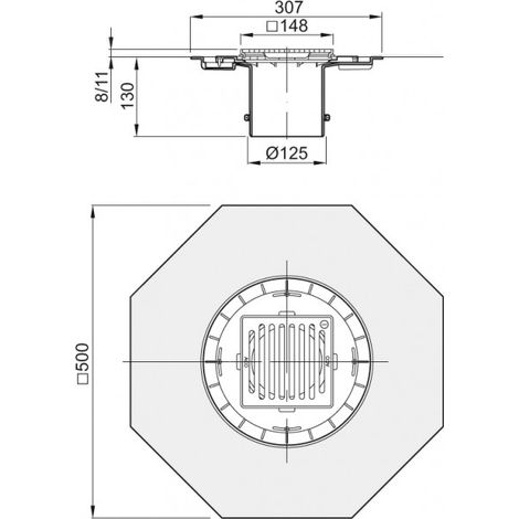 ACO Aufsatzstück AV-Selecta 148x148 K3/ Kst./ rutschh./Rost V2A verriegelbar, 5141.91.33