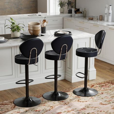 Barhocker 3er Set mit Rückenlehne, drehbar & höhenverstellbar, Kunstleder, Vintage-Stil (1/5)