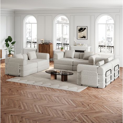 Divano letto modulare 2 in 1 in ciniglia con vano nel bracciolo 274 x 183,8 cm OKMYHOME (1/5)