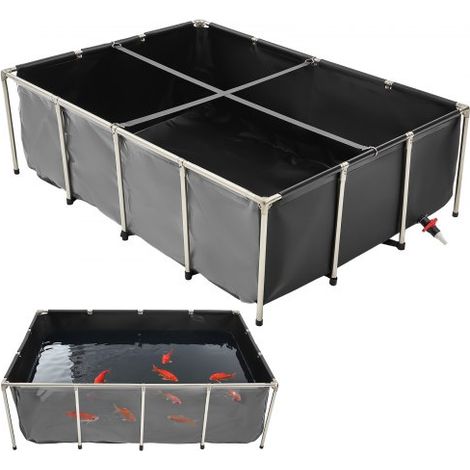 Bassin à Poissons Hors Sol, Capacité 1781,3 L, Étang à Poissons en Toile PVC, avec Panneau Transparent, Cadre en Acier Inoxydable et Vanne de Vidange, pour Poissons Rouges, Carpes, Koïs, Noir (1/3)