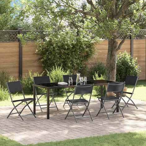 Conjunto de Comedor de Jardín 7 pcs Negro Textileno y acero