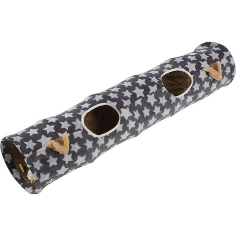 Tunnel en peluche pour chat, jouet pour chat, tunnel pliable avec balle, oreilles en forme d'étoile, idéal pour les petits animaux comme les chats, chiots et lapins. (1/5)