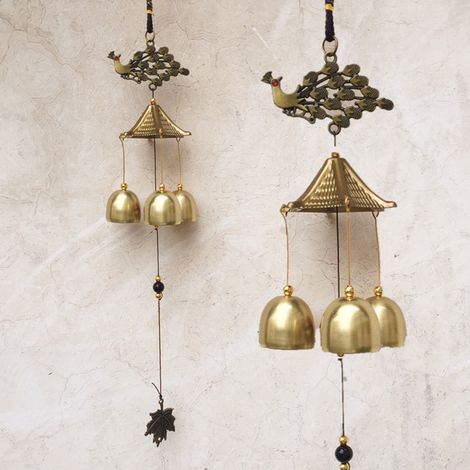 Carillon éolien vintage en alliage, style rétro, finitions soignées, motif paon, idéal pour la décoration intérieure ou extérieure. (1/3)