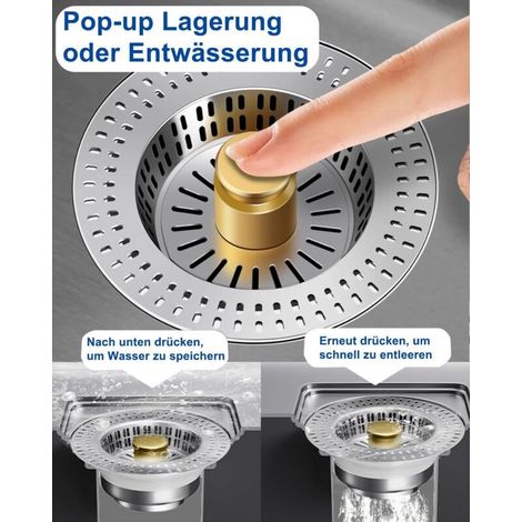 Universeller Küchenspülenablauf – Für eine Tiefe von 40 mm – Abflusslochdurchmesser von 76 bis 81 mm – Aus Edelstahl – Mit Anti-Seize-Sieb (1/4)
