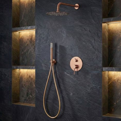 Imex - Columna Ducha Empotrada con Grifo Oro Rosa Serie Monza