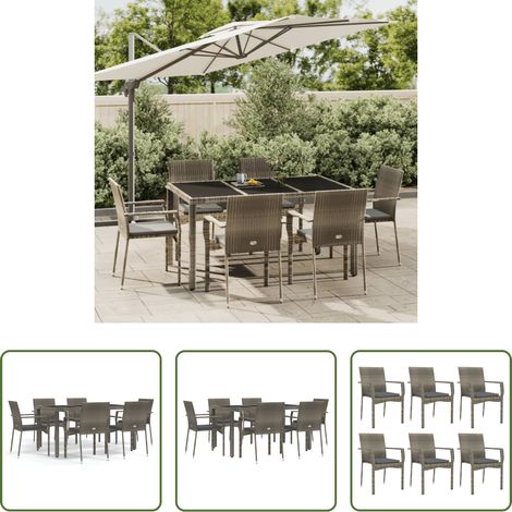 vidaXL Salle à manger extérieure - Ensemble à manger jardin et coussins 7 pcs gris rotin (1/5)