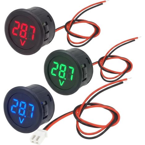 Voltímetro digital LED redondo de 5-100 V para automóviles (3 unidades)  Voltímetros digitales de 5-100 V con pantalla LED precisa, diseñados para monitorear el voltaje de automóviles y motocicletas. (1/5)